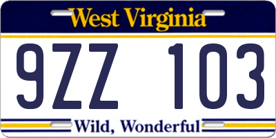WV license plate 9ZZ103
