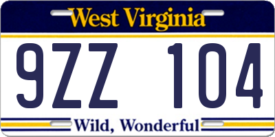 WV license plate 9ZZ104