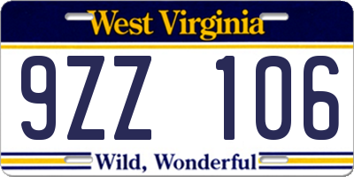 WV license plate 9ZZ106
