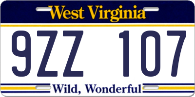 WV license plate 9ZZ107