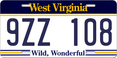 WV license plate 9ZZ108
