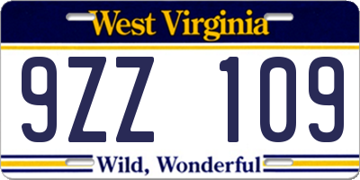 WV license plate 9ZZ109