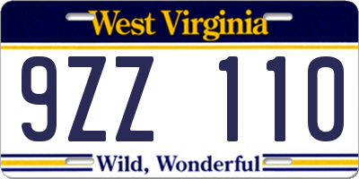 WV license plate 9ZZ110