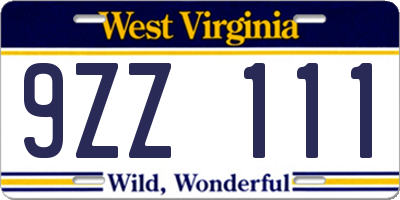 WV license plate 9ZZ111