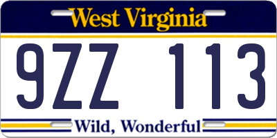WV license plate 9ZZ113