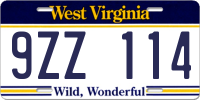 WV license plate 9ZZ114