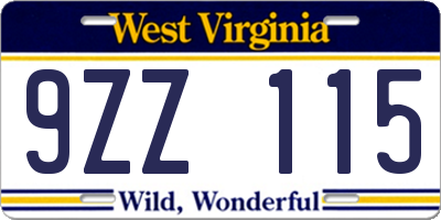 WV license plate 9ZZ115