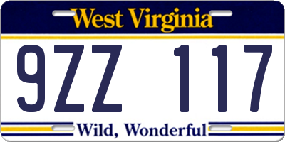 WV license plate 9ZZ117