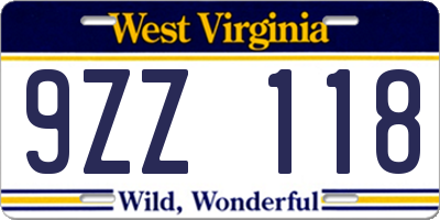WV license plate 9ZZ118