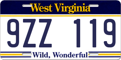 WV license plate 9ZZ119