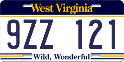 WV license plate 9ZZ121