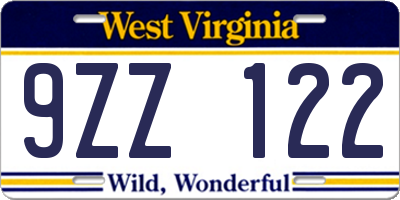 WV license plate 9ZZ122