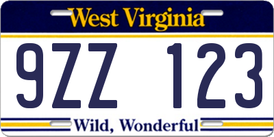 WV license plate 9ZZ123