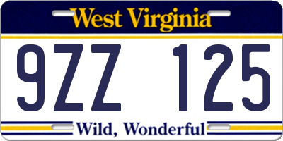 WV license plate 9ZZ125