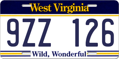 WV license plate 9ZZ126