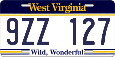 WV license plate 9ZZ127