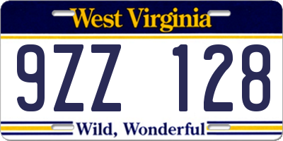 WV license plate 9ZZ128