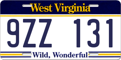 WV license plate 9ZZ131