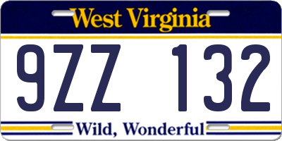 WV license plate 9ZZ132
