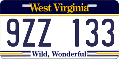 WV license plate 9ZZ133