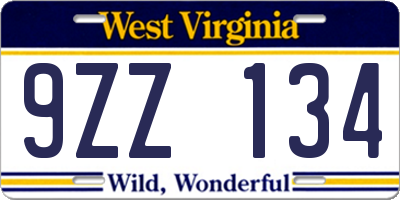 WV license plate 9ZZ134