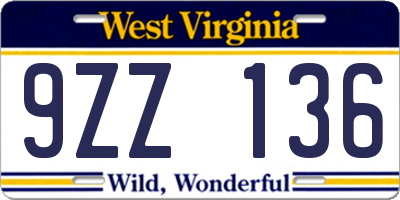 WV license plate 9ZZ136