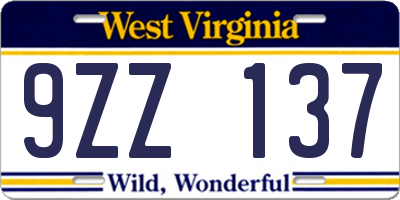 WV license plate 9ZZ137