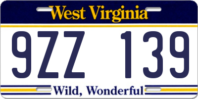 WV license plate 9ZZ139
