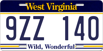 WV license plate 9ZZ140