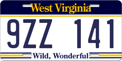 WV license plate 9ZZ141