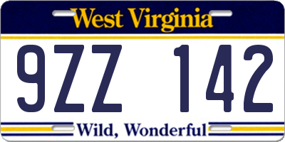 WV license plate 9ZZ142