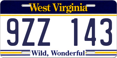 WV license plate 9ZZ143