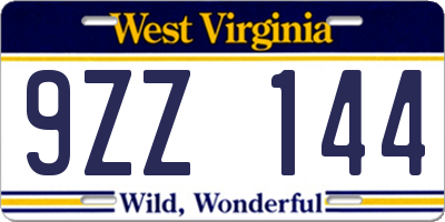 WV license plate 9ZZ144