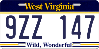 WV license plate 9ZZ147