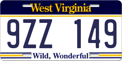 WV license plate 9ZZ149