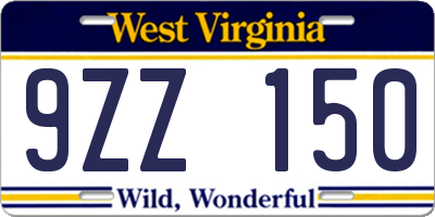 WV license plate 9ZZ150