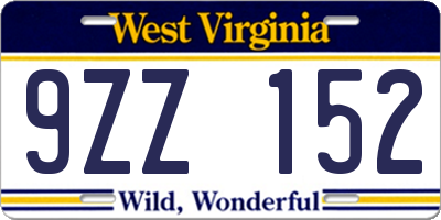 WV license plate 9ZZ152