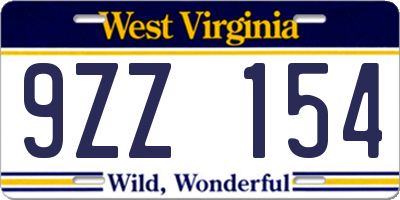 WV license plate 9ZZ154
