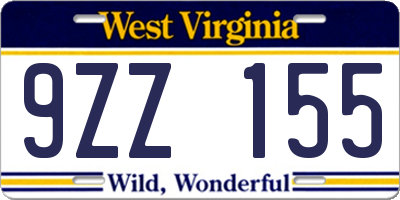 WV license plate 9ZZ155