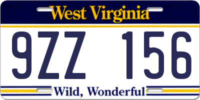 WV license plate 9ZZ156
