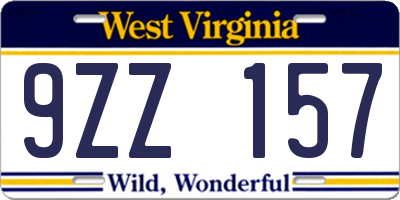 WV license plate 9ZZ157