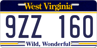 WV license plate 9ZZ160