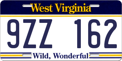 WV license plate 9ZZ162