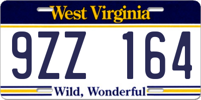 WV license plate 9ZZ164