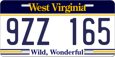 WV license plate 9ZZ165