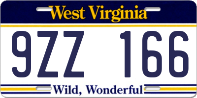 WV license plate 9ZZ166