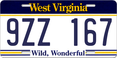 WV license plate 9ZZ167