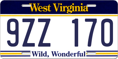 WV license plate 9ZZ170