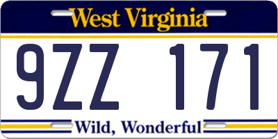 WV license plate 9ZZ171