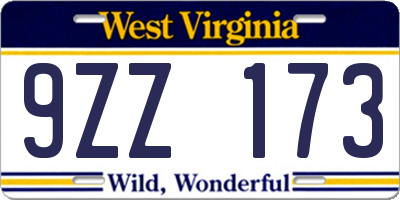 WV license plate 9ZZ173